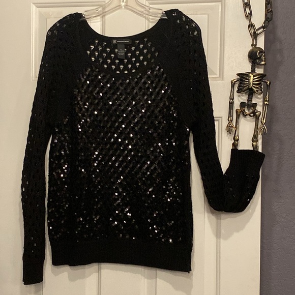 INC - open knit sweater: black sequin l/s - XL - Picture 8 of 16